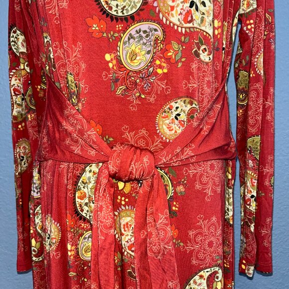 JOHNNY WAS PAISLEY PRINT DRESS STRETCH KNIT PULL OVER LONG SLEEVES SIDE SLITS -L - Picture 3 of 16